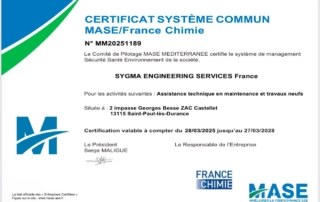 SYGMA France - Certification MASE pour 3 années supplémentaires